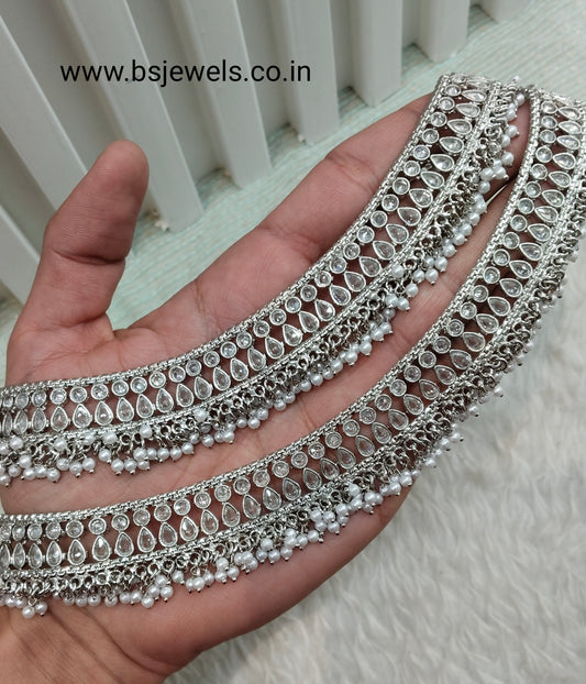 Silver White Anklets Jhanjar Payal Jewellery Prince Set