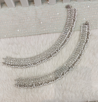 Silver White Anklets Jhanjar Payal Jewellery Prince Set