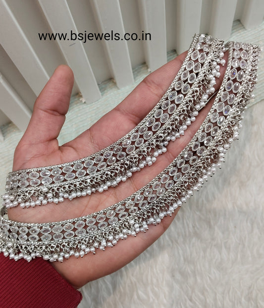 Silver White Anklets Jhanjar Payal Jewellery Prince Set