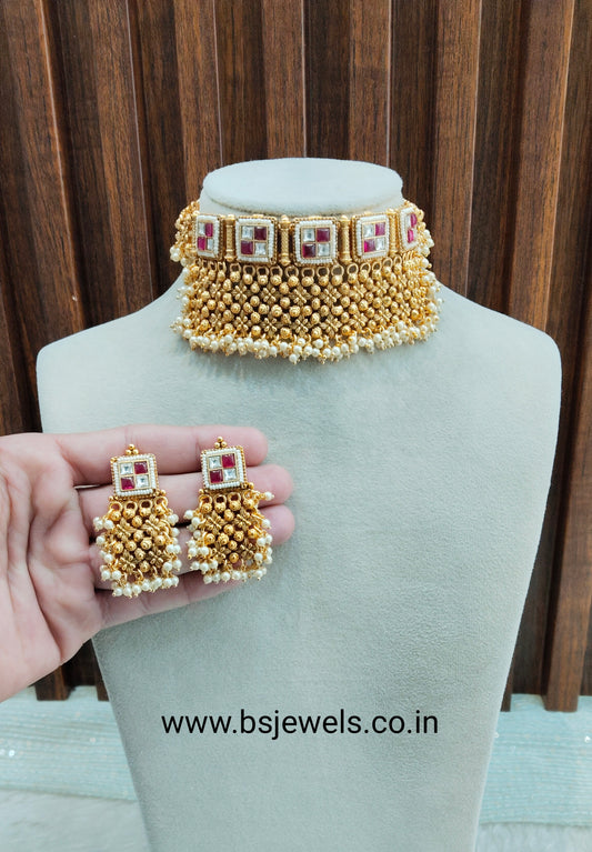 Ruby Gold Polki Choker Jewellery Smile Set