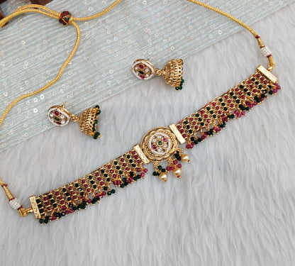 Ruby Green Gold Polki Choker Jewellery Smile Set