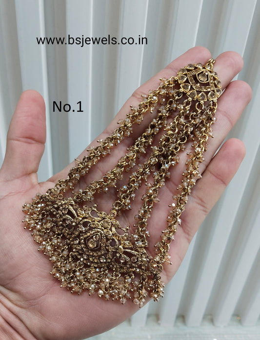 Antique Golden Crystals Headpassa Jhumar Jewellery