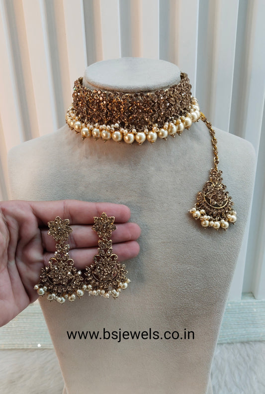 Antique Gold Choker Jewellery Tesli Set