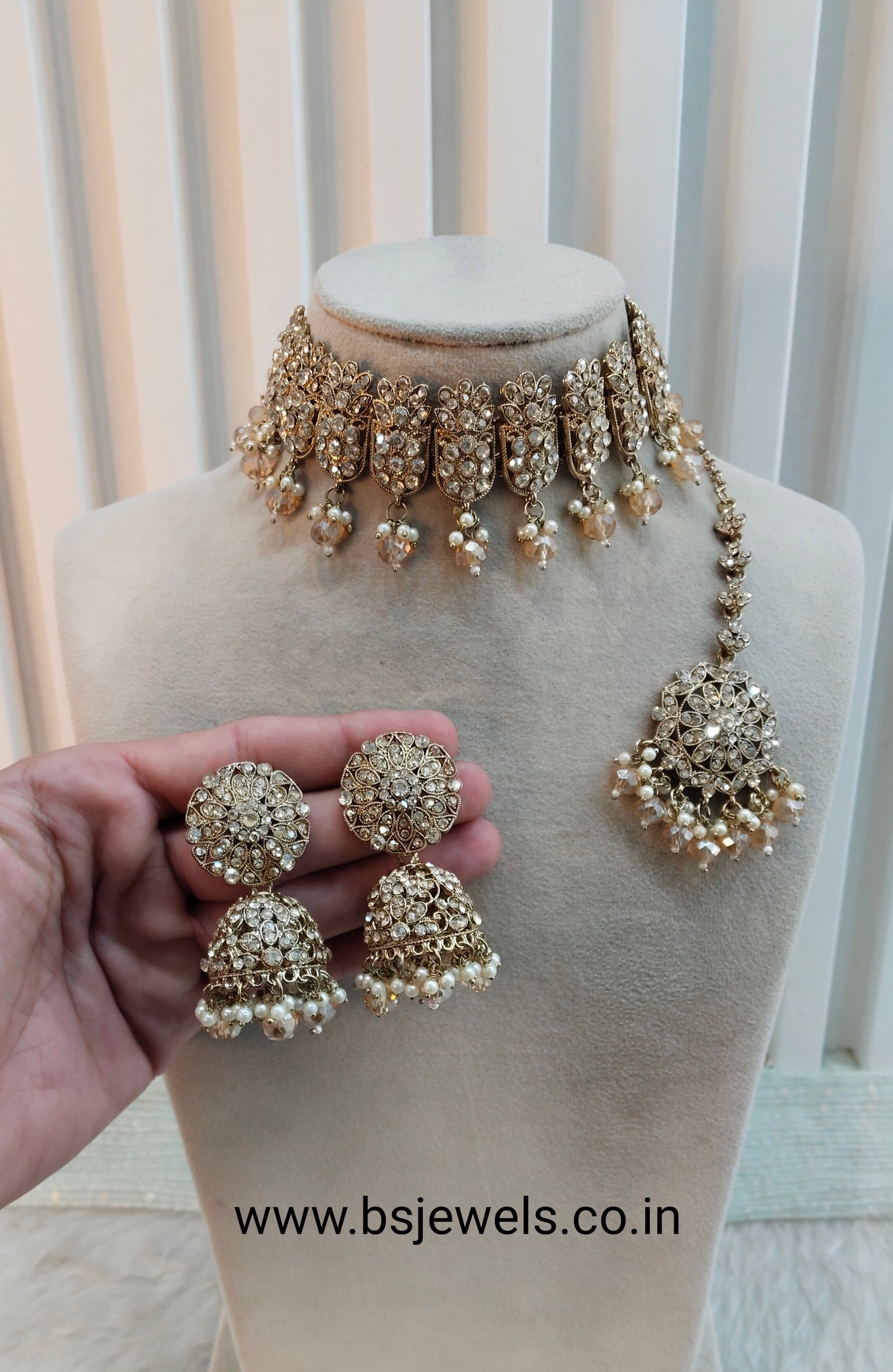 Antique Gold Choker Jewellery Pakistani Jhumar Tejasvi Set