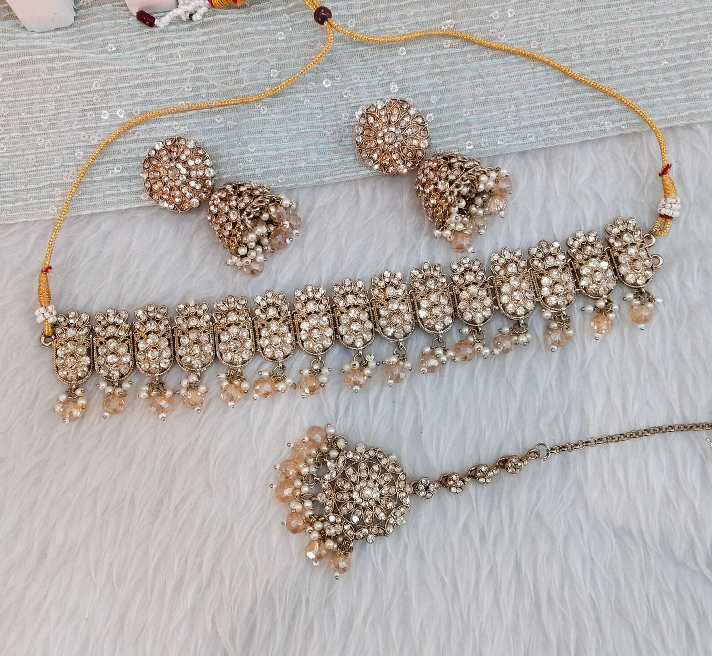 Antique Gold Choker Jewellery Pakistani Jhumar Tejasvi Set