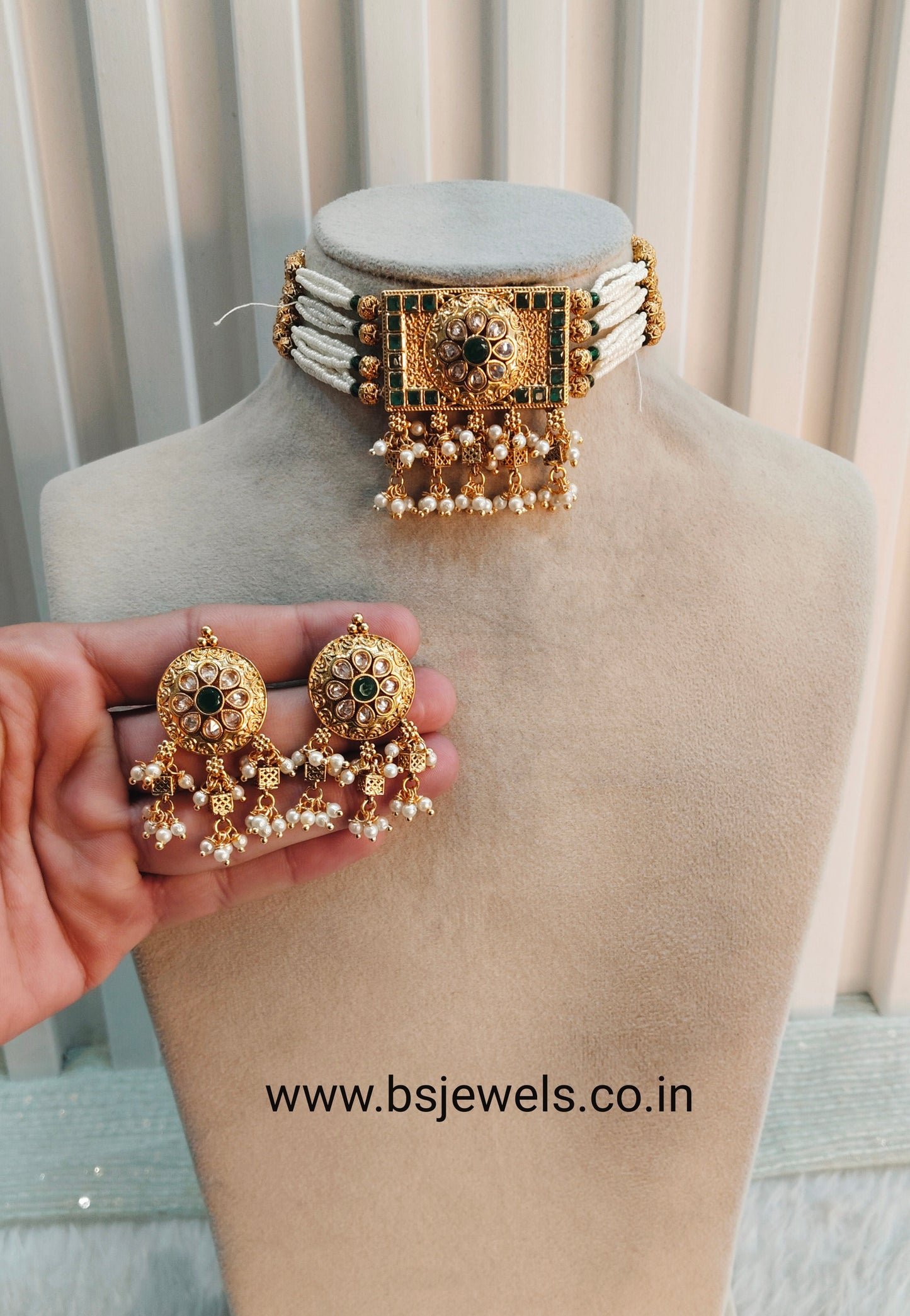 Green Gold Polki Choker Jewellery Pyar Set