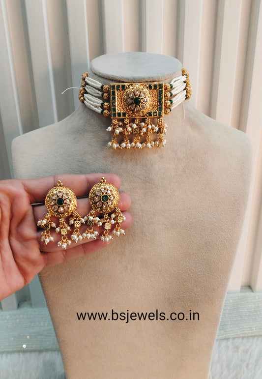Green Gold Polki Choker Jewellery Pyar Set