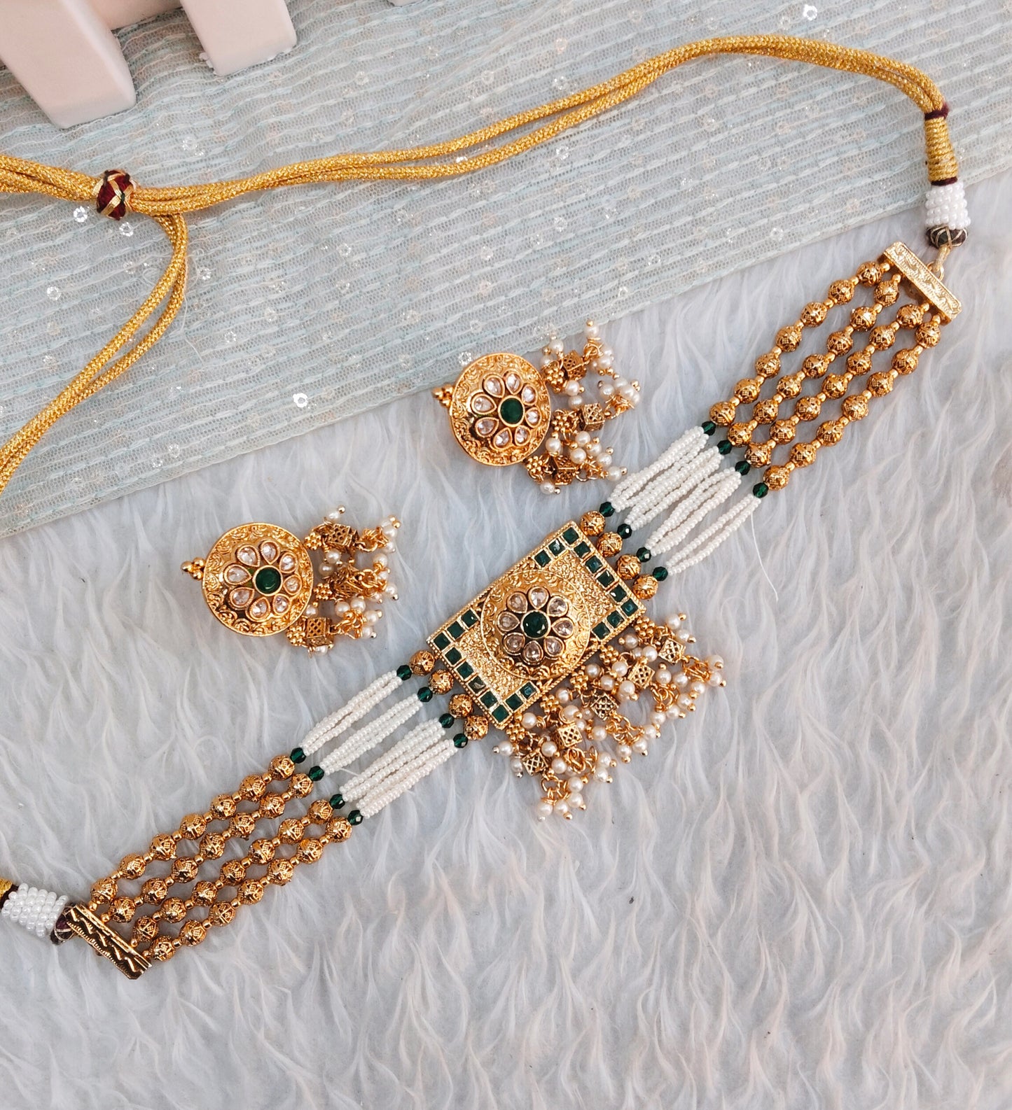 Green Gold Polki Choker Jewellery Pyar Set