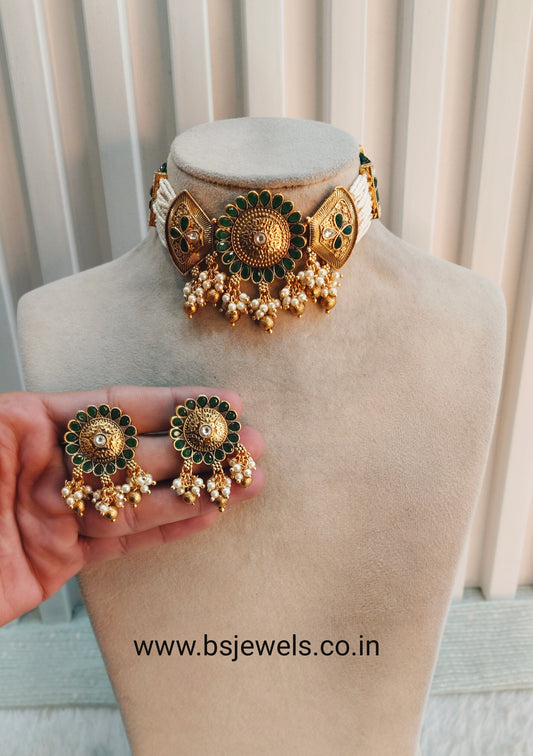 Green Gold Polki Choker Jewellery Pyar Set