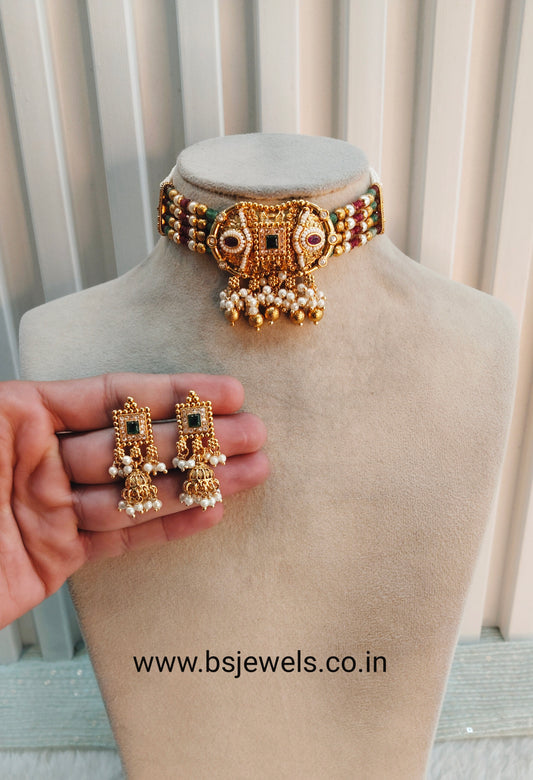 Ruby Green Gold Polki Choker Jewellery Pyar Set