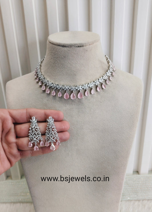 Pink Silver CZ Necklace Jewellery Marker Set