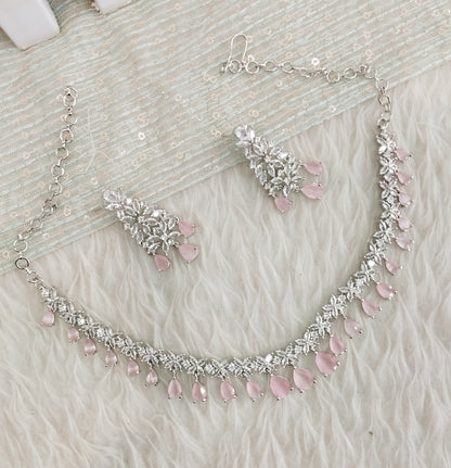 Pink Silver CZ Necklace Jewellery Marker Set