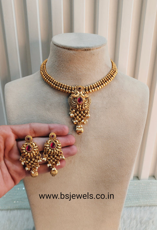 Ruby Gold Polki Necklace Jewellery Harf Set