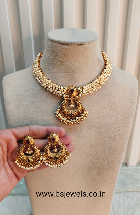 Ruby Green Gold Polki Necklace Jewellery Harf Set