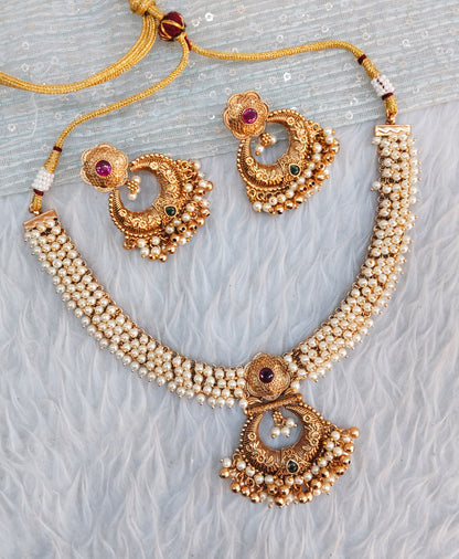 Ruby Green Gold Polki Necklace Jewellery Harf Set