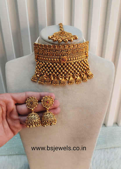 Ruby Gold Polki Choker Jewellery Harf Set