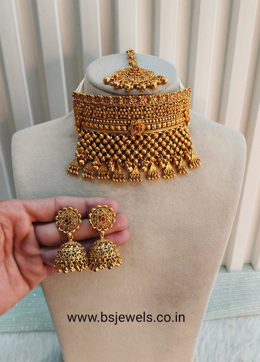 Ruby Gold Polki Choker Jewellery Harf Set
