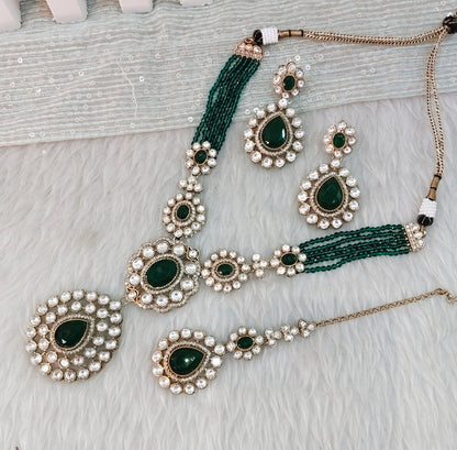 Green Gold Moissanite Kundan Necklace Jewellery Gulab Set