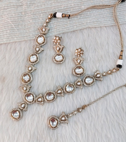 White Gold Moissanite Kundan Necklace Jewellery Garry Set