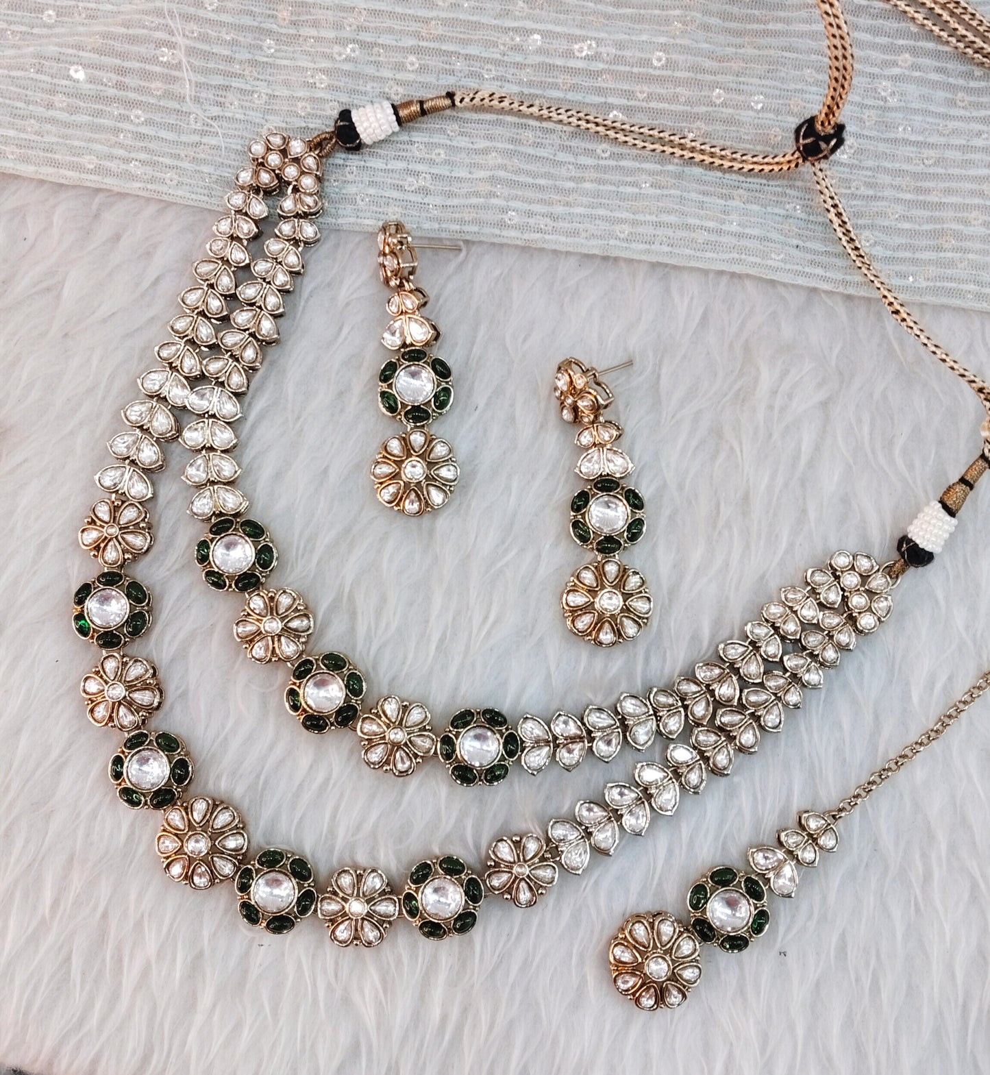 Green Gold Moissanite Kundan Necklace Jewellery Jordan Set