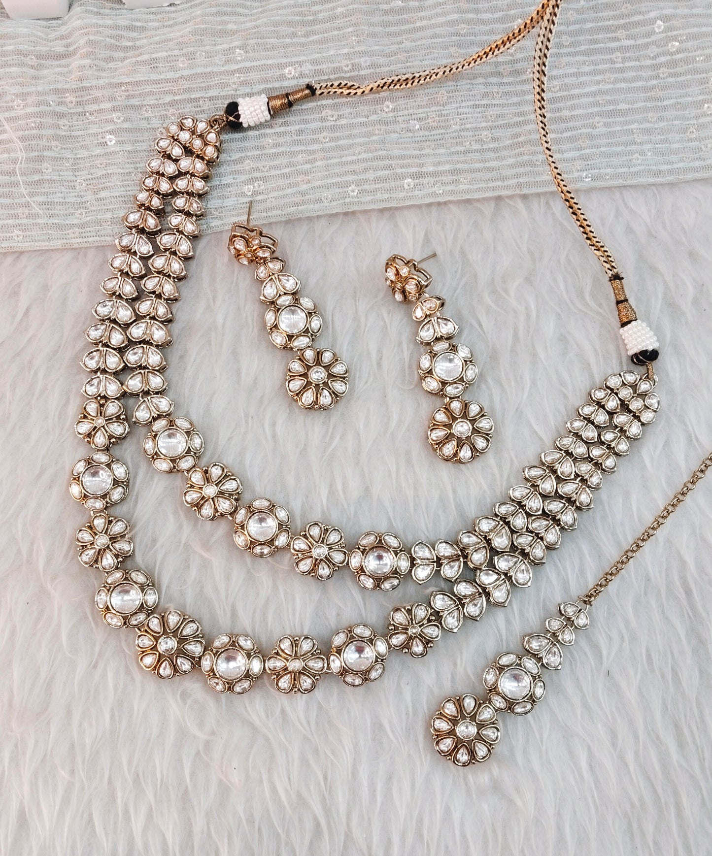 White Gold Moissanite Kundan Necklace Jewellery Jordan Set