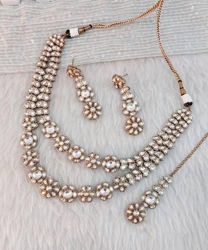 White Gold Moissanite Kundan Necklace Jewellery Jordan Set