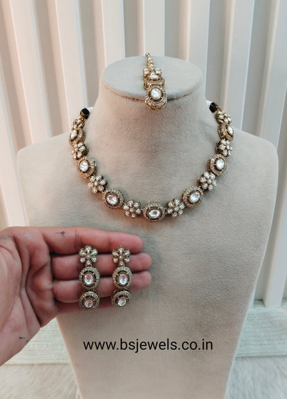 White Gold Moissanite Kundan Necklace Jewellery Jordan Set