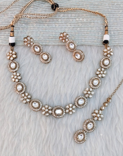 White Gold Moissanite Kundan Necklace Jewellery Jordan Set