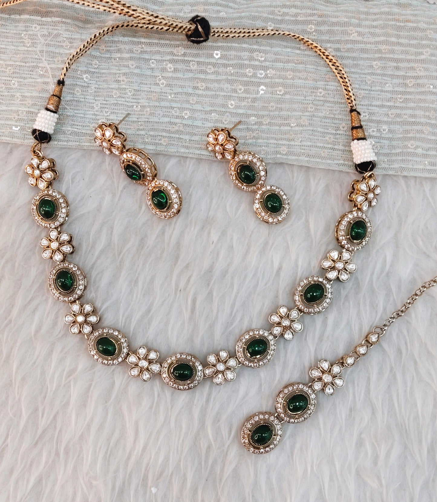Green Gold Moissanite Kundan Necklace Jewellery Jordan Set