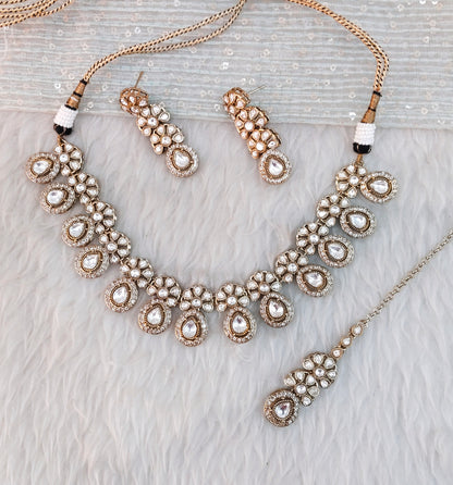 White Gold Moissanite Kundan Necklace Jewellery Kartar Set