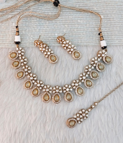 Pista Gold Moissanite Kundan Necklace Jewellery Kartar Set