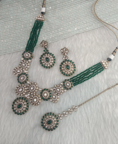 Green Gold Moissanite Kundan Necklace Jewellery Manddy Set
