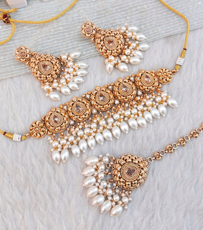 Gold White Punjabi Choker Birpal set