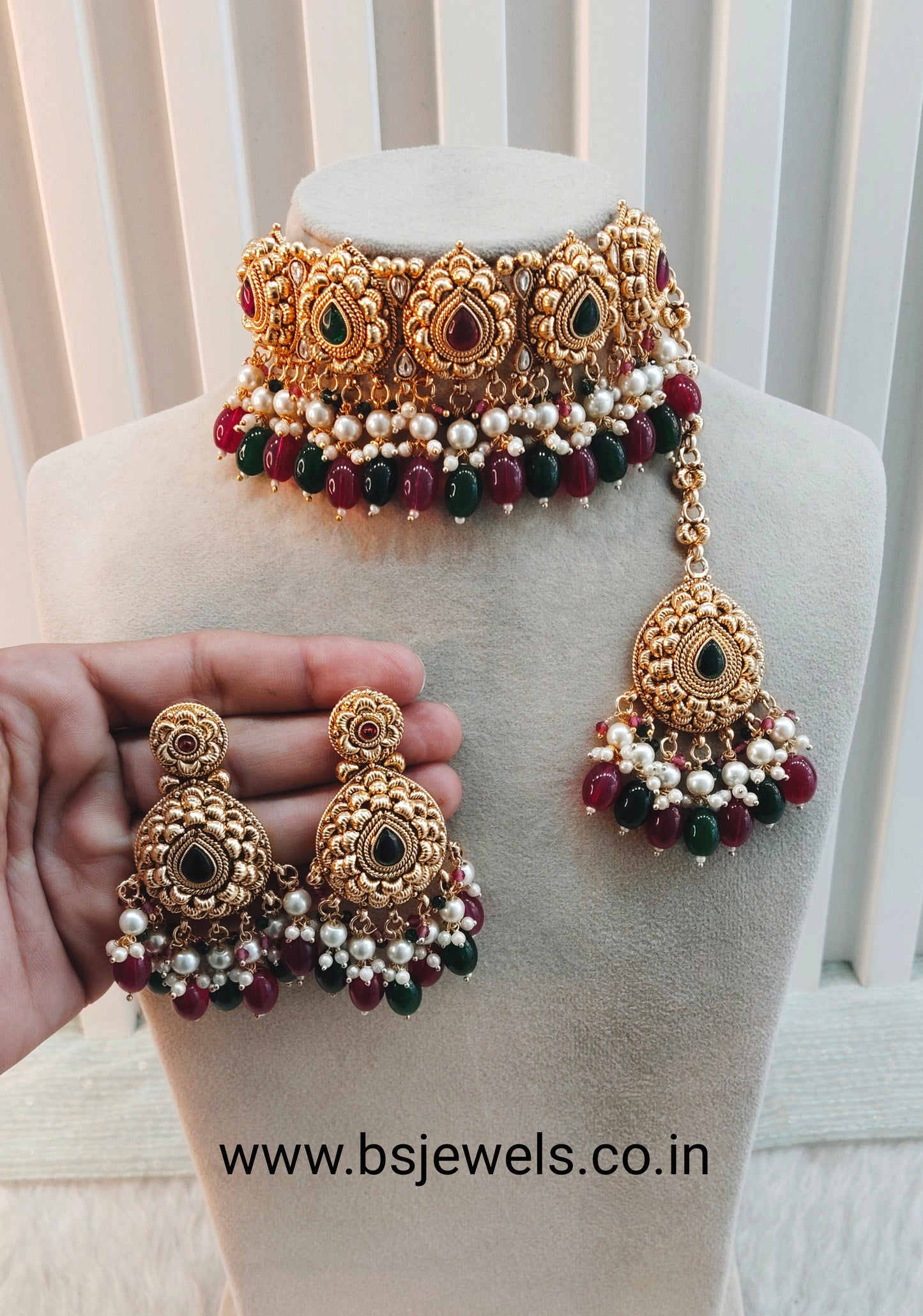Ruby Green Gold Punjabi Choker Birpal set