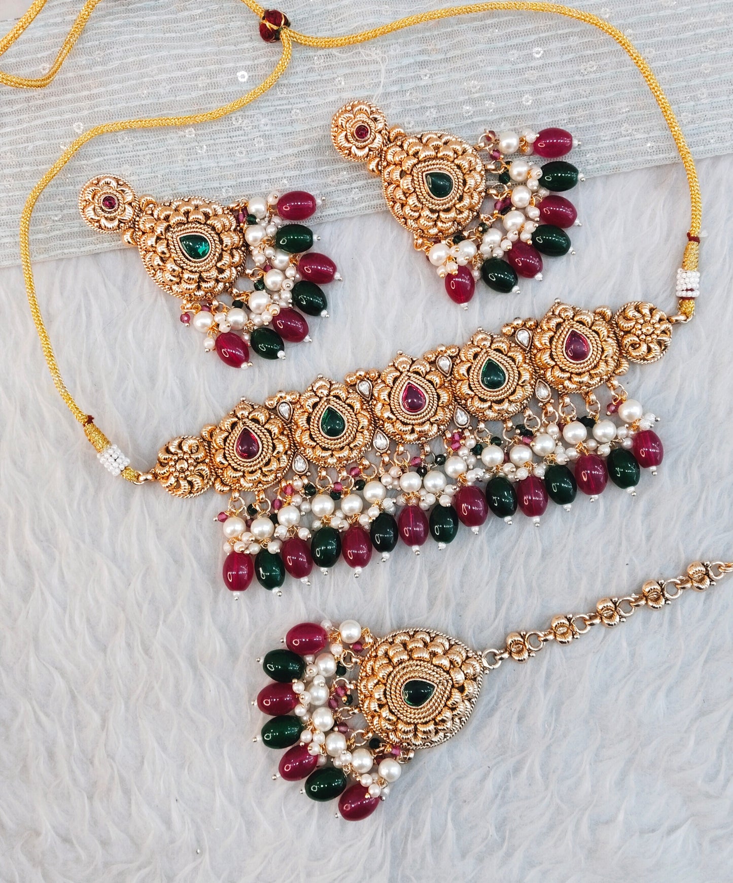 Ruby Green Gold Punjabi Choker Birpal set