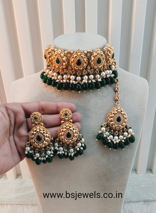 Green Gold Punjabi Choker Birpal set
