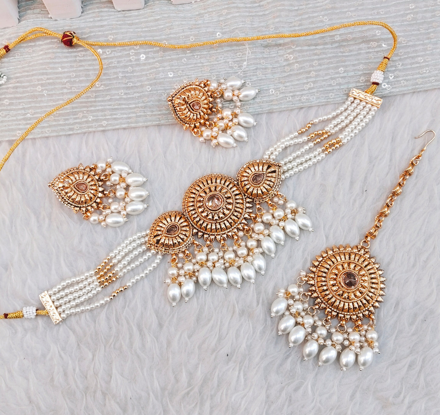 Gold White Punjabi Choker Birpal set