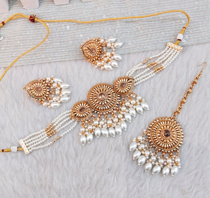 Gold White Punjabi Choker Birpal set