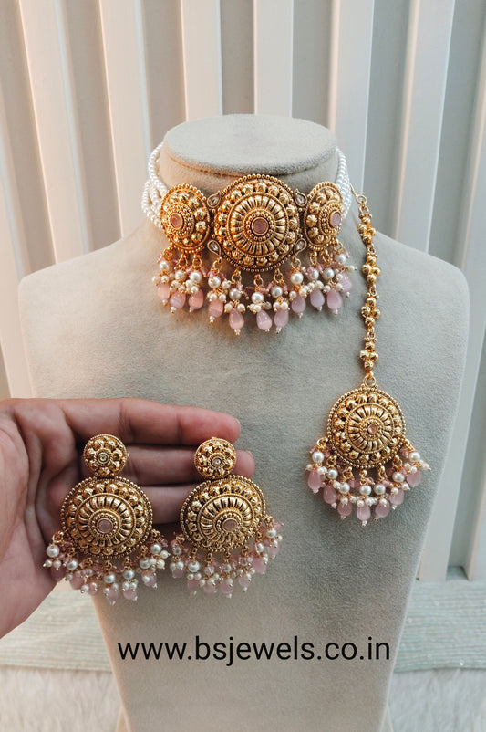 Pink Gold Punjabi Choker Birpal set