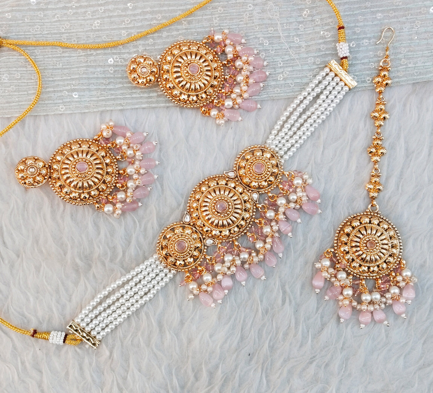 Pink Gold Punjabi Choker Birpal set