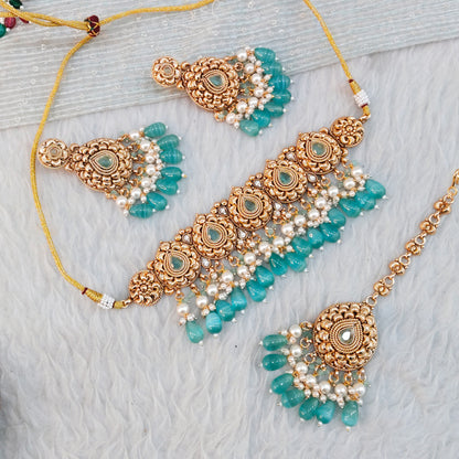 Sage Green Gold Punjabi Choker Birpal set