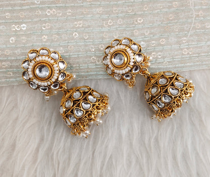 Gold Kundan Jhumki Bollywood Dev Earrings