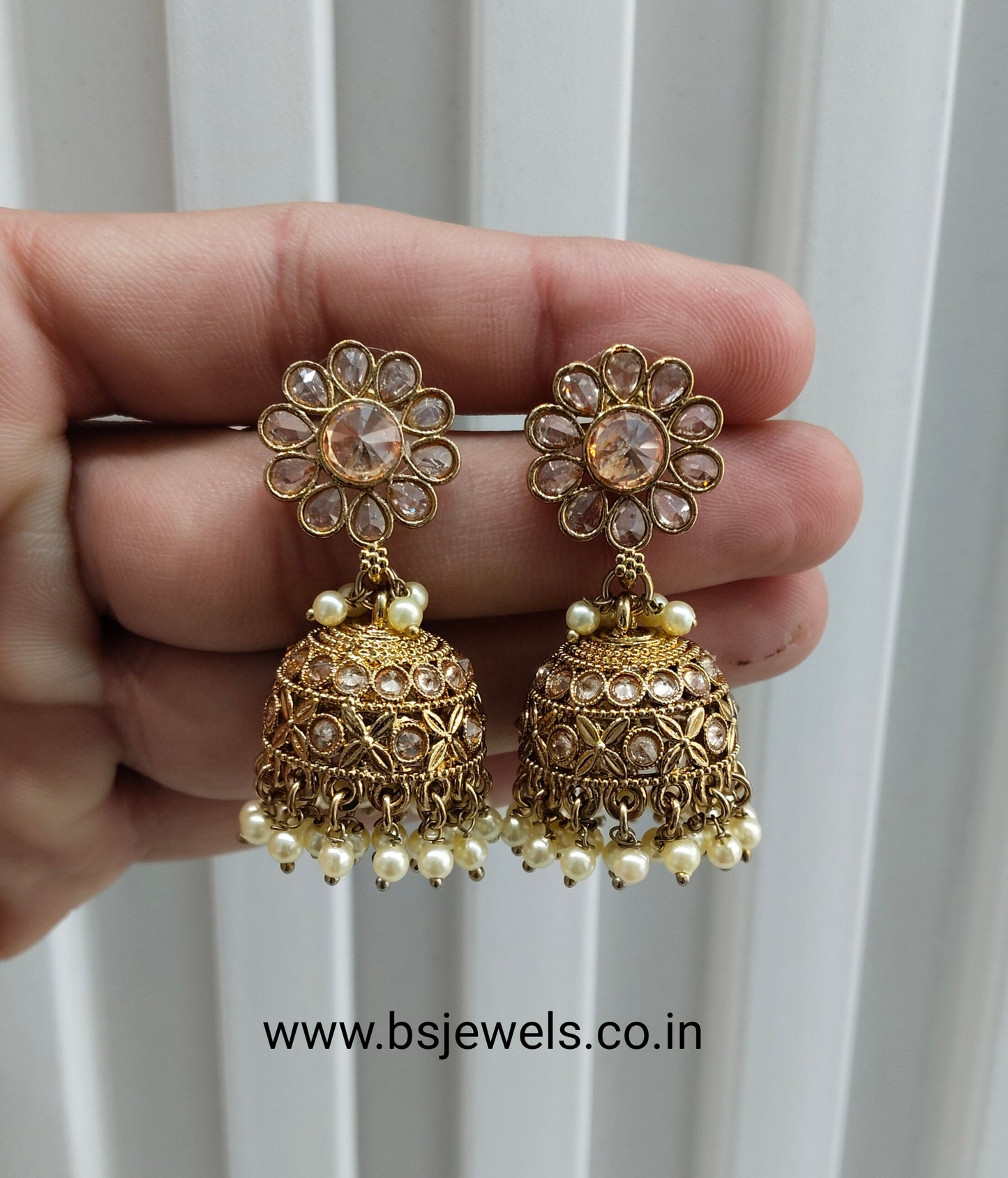 Antique Gold Jhumki Bollywood Dev Earrings