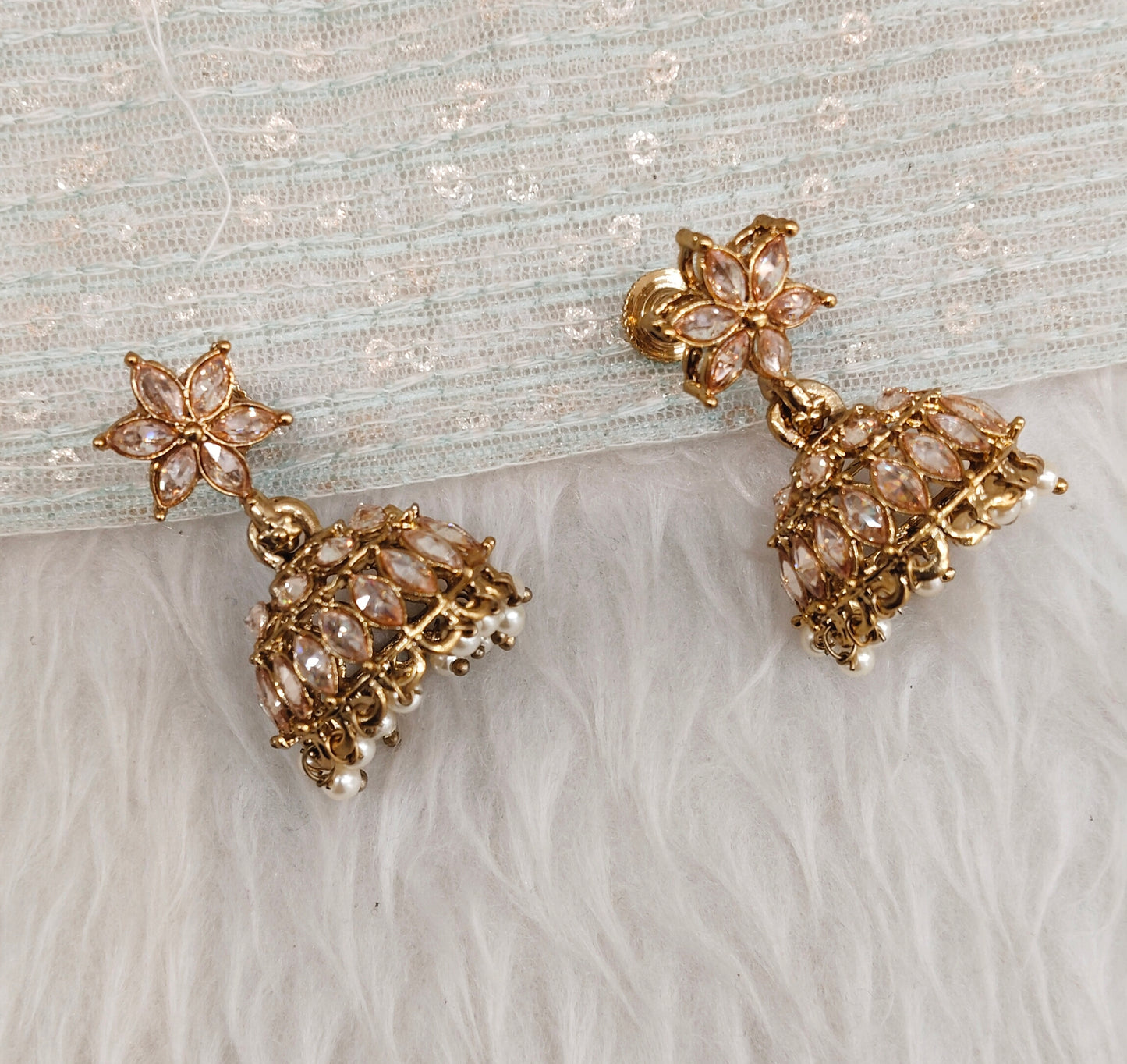Antique Gold Jhumki Bollywood Dev Earrings
