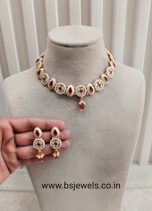 Ruby Gold Polki Necklace Jewellery Rana Set