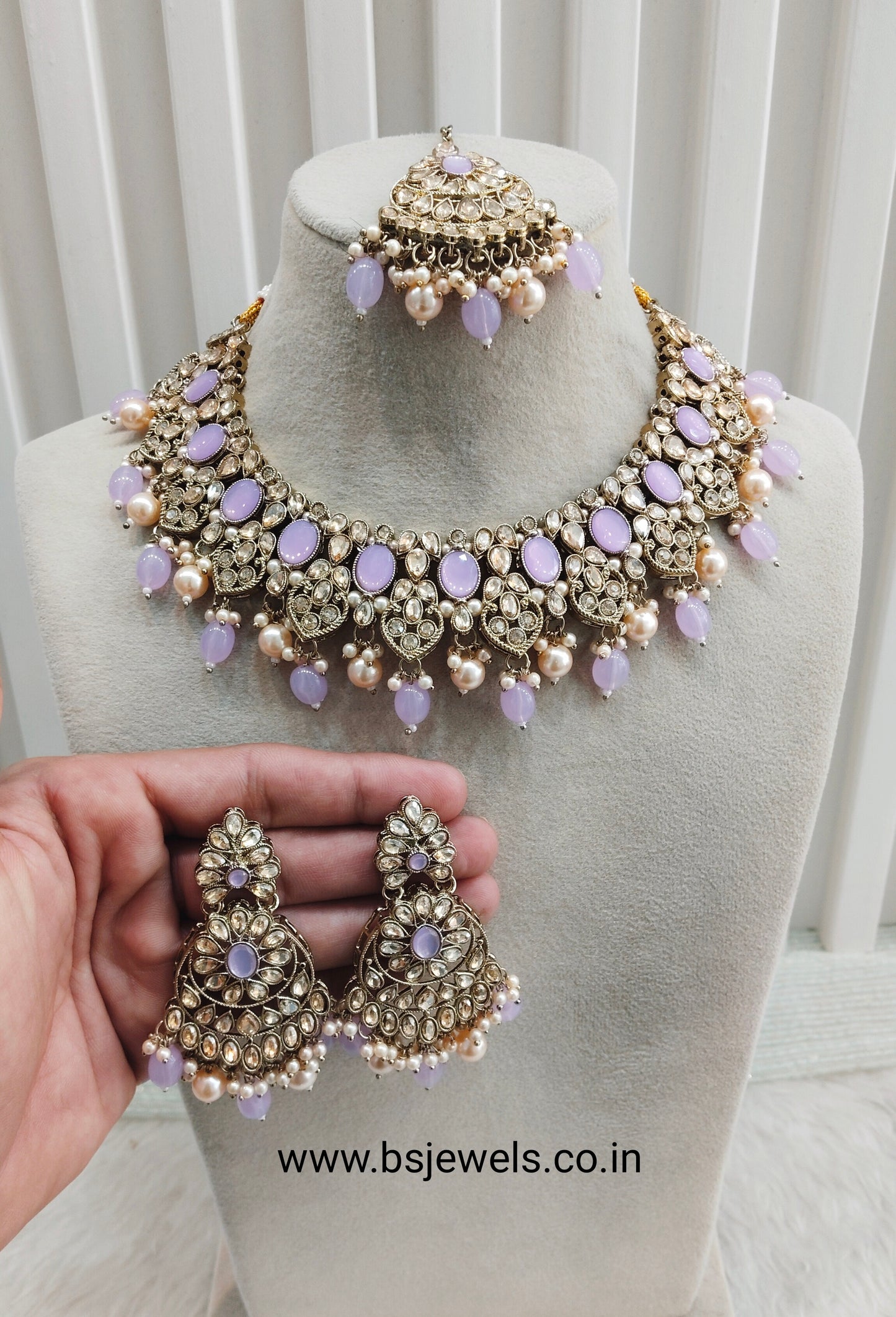 Lavender Antique Gold Necklace Jewellery Rasha Set