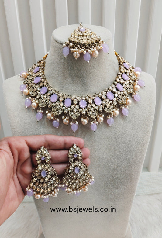 Lavender Antique Gold Necklace Jewellery Rasha Set