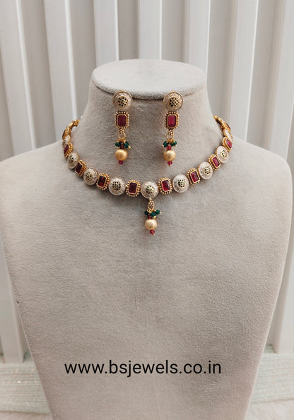 Ruby Gold Polki Necklace Jewellery Rana Set