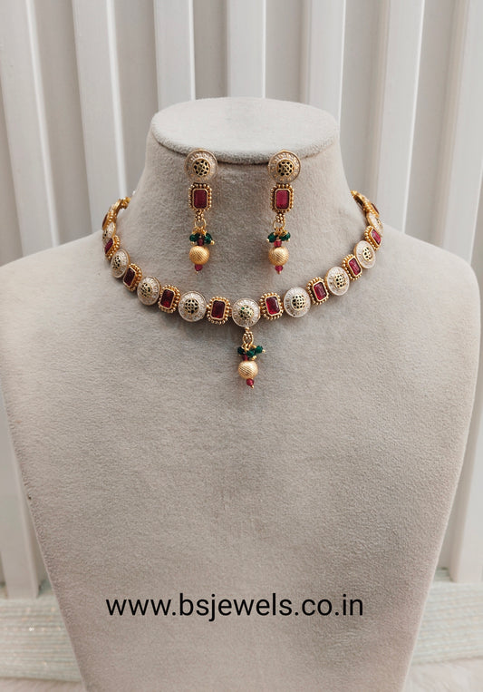 Ruby Gold Polki Necklace Jewellery Rana Set