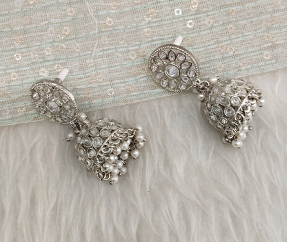 Silver White Jhumki Bollywood Dev Earrings
